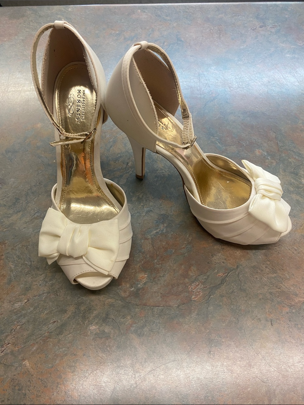 Ivory Peep-Toe Bow Ankle-Strap Heels